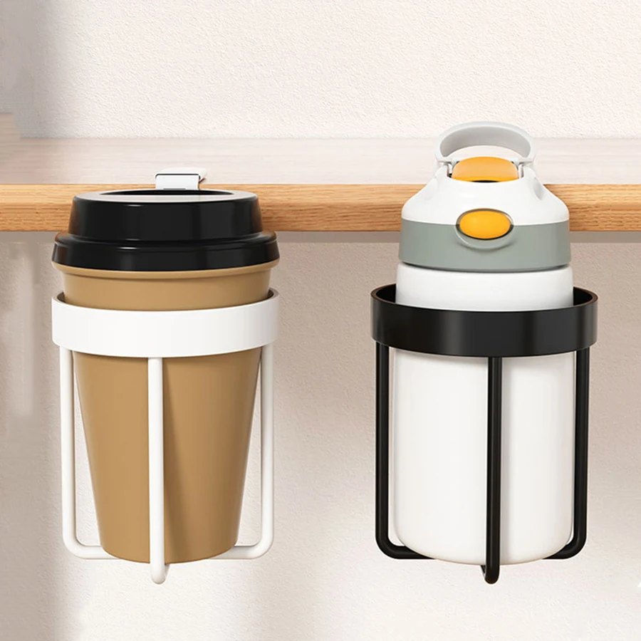 Home Clip On Table Cup Holder Horizontal Vertical Mount Anti Spill Office Desktop Mug Rack Metal Clamp Water Bottle Storage Tray