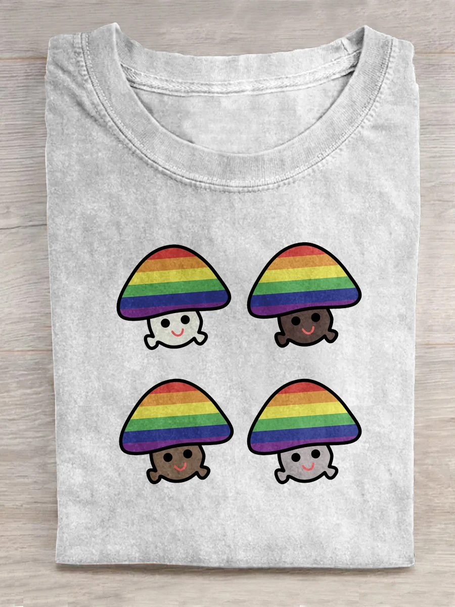 

women t shirt Unisex Rainbow Halloween Mushroom Complexion Smiley Casual Print T-shirt short-sleeved tops for men and women
