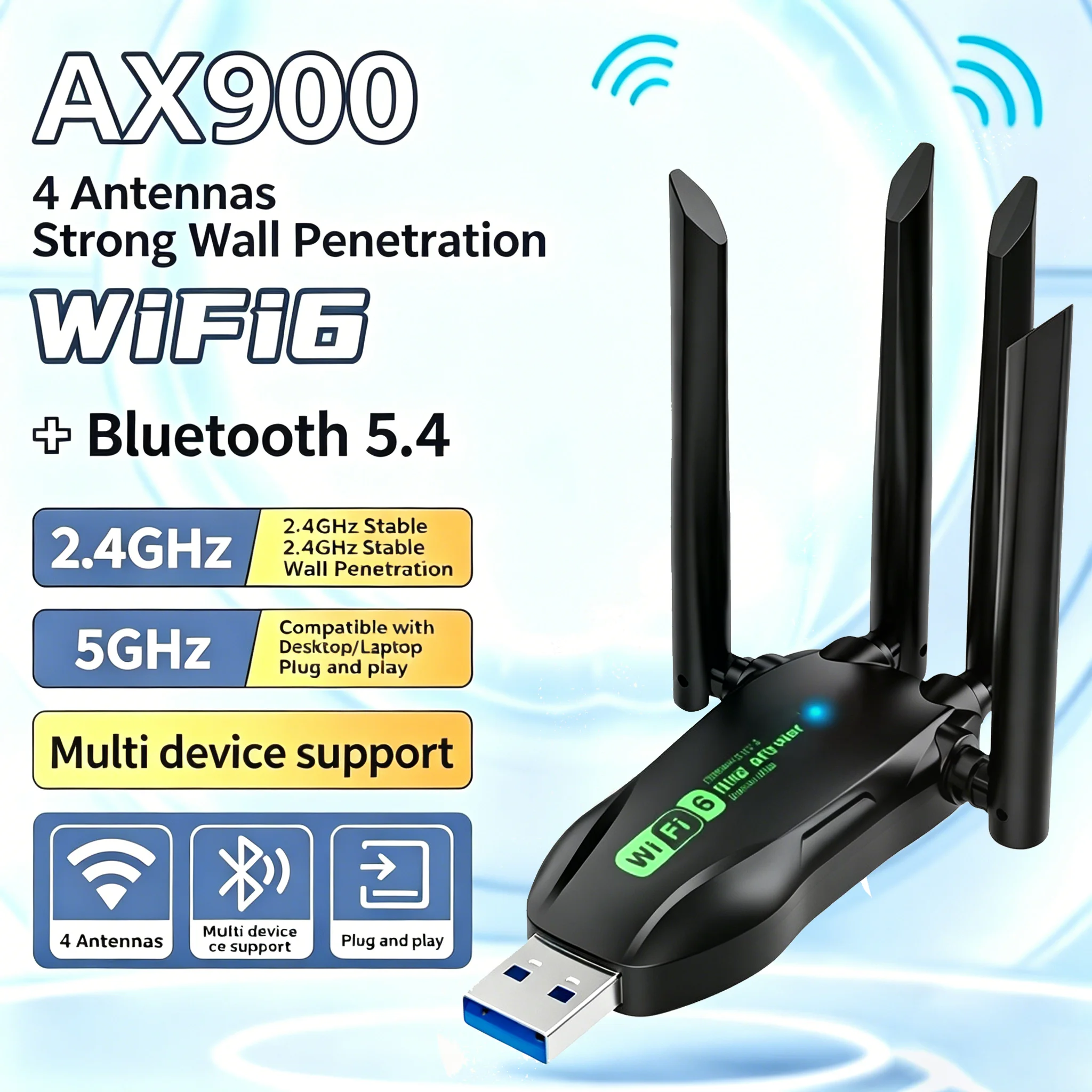 AX900WIFI6 블루투스 5.4 USB 무선 어댑터2.4G/5Ghz 900Mbps 듀..