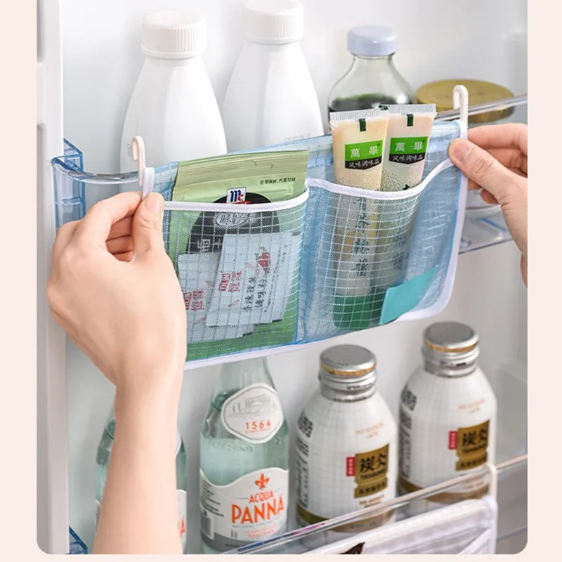 2022 new 1pcs Refrigerator storage mesh bag hanging household kitchen