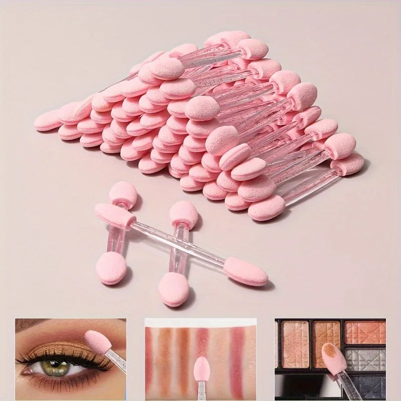 50Pcs 눈 일회용 아이 섀도우 스틱 더블 헤드 양면 아이 메이크업 애플리케이터 짧은 스폰지 아이 섀도우 애플리케이터