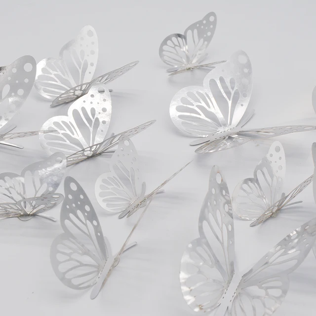 12Pcs Metal Texture Gold Artificial Butterfly Cake Topper Cake Decoration Simulation Butterflies Wedding Crafts Party Decoration S011