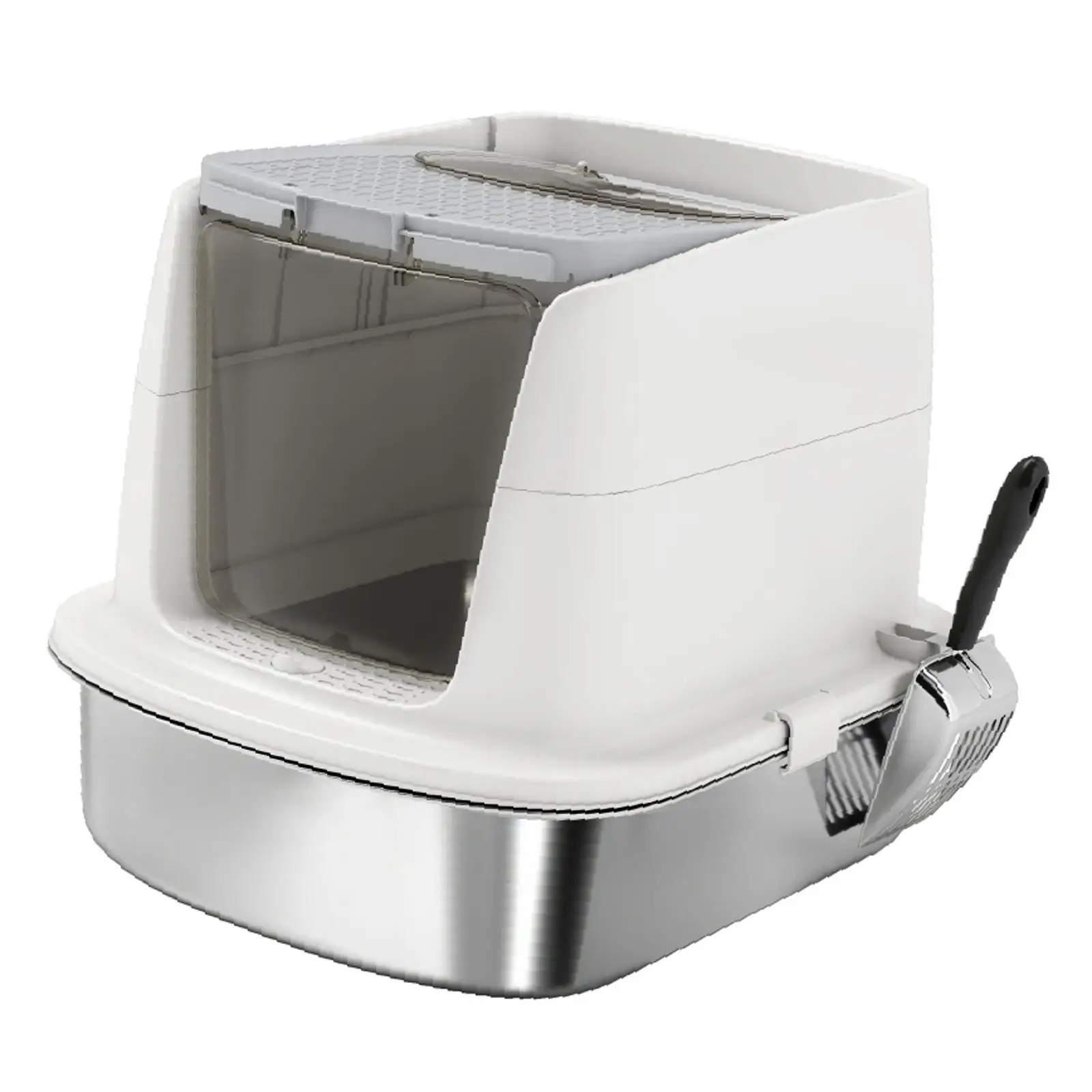 Large Stainless Steel Cat Litter Tray Metal Enclosure Cat Bed Furniture for Pet Supplies Cat Room