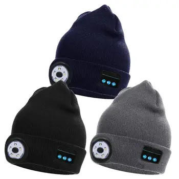 Winter Beanie Hat Unisex Beanie Soft Black Knitted Hat Wireless BT 5.0 Smart Caps Stereo Headphone Headset With LED Light 1