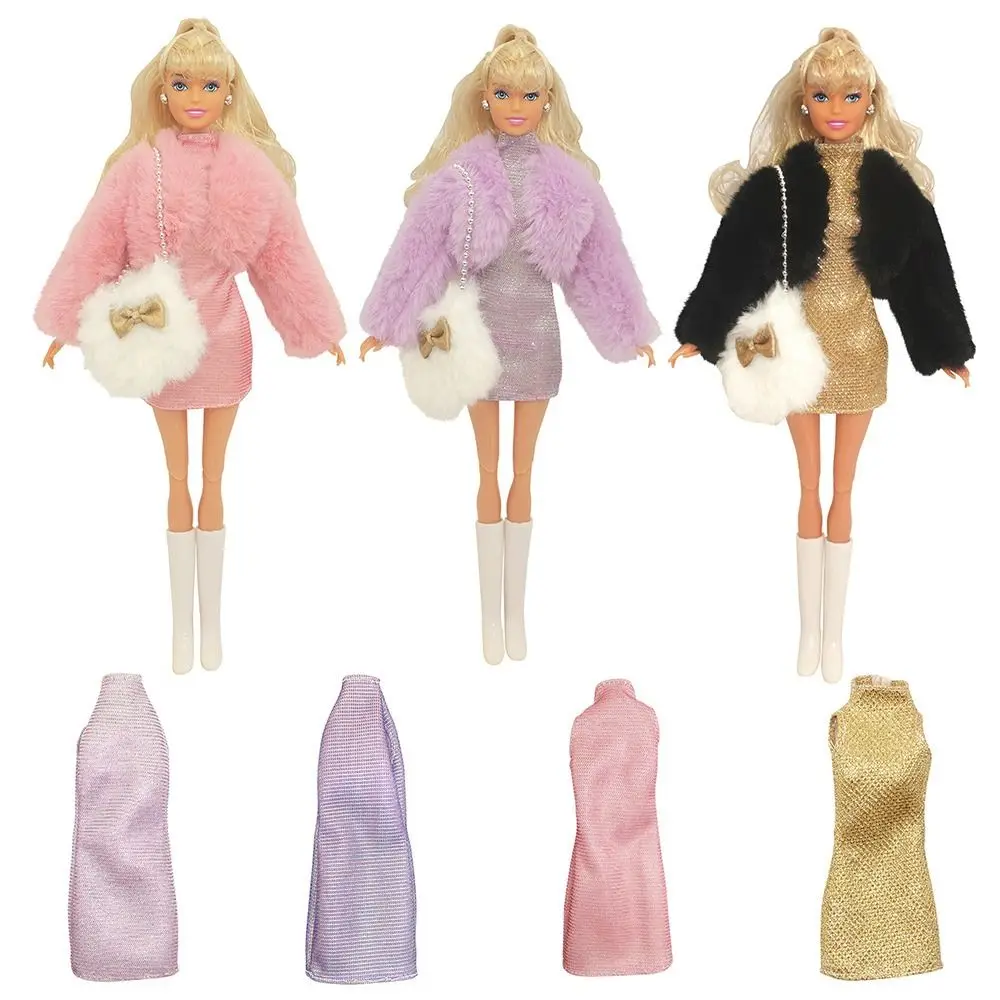 11.5" Doll Elegant Party Clothes Boots Fur Jacket Dresses Plush Coat For 30cm Doll Casual Wears Princess Bags for 1/6 BJD Dolls