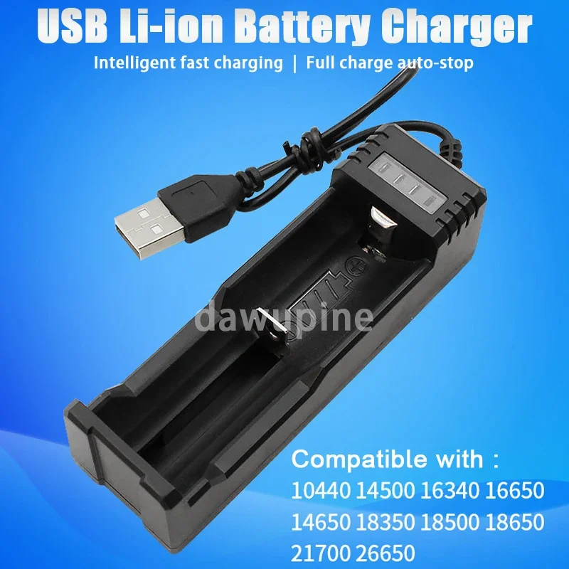 Universal Battery Charger For 3.7V Li-ion 18650, 26650, 21700, 18500, 18350, 16650 Batteries - Single Slot, USB Type-C Fast Charging, Portable With LED Indicator, Compact Design For Travel - View #3