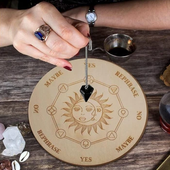 Wooden Divination Pendulum Board Star Sun Moon Energy Carven Plate Healing Meditation Board Ornaments Metaphysical Altar 1