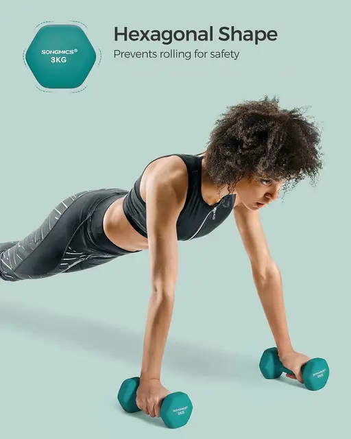 SONGMICS Dumbbells Set of 2 2 x 3kg Dumbbells Set Dumbbells Hexagon Neoprene Coating Strength Training