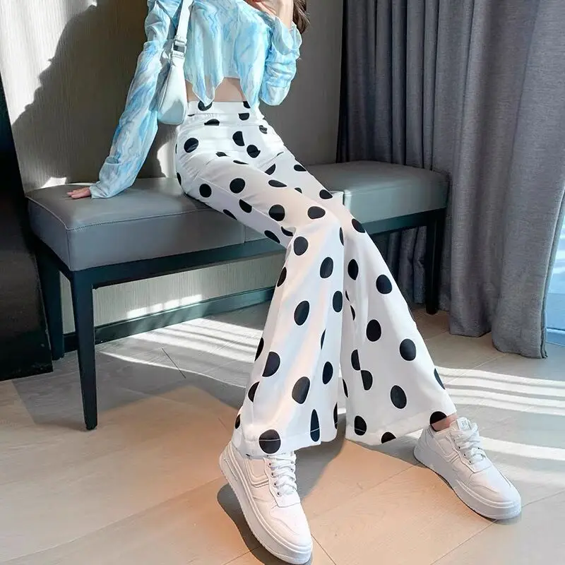 Women High Waist Big Dots Print Flare Legging Summer Fashion Pants Fashion Bodycon Trousers Bell Bottom Split Ins Korea Pantalon