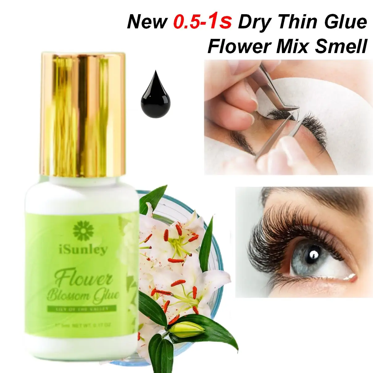 

Isunley 0.5-1S Super Fast Drying Glue for Professional Eyelash Extension Waterproof Lashes Supplies Eyelash Adhesive Latex Free