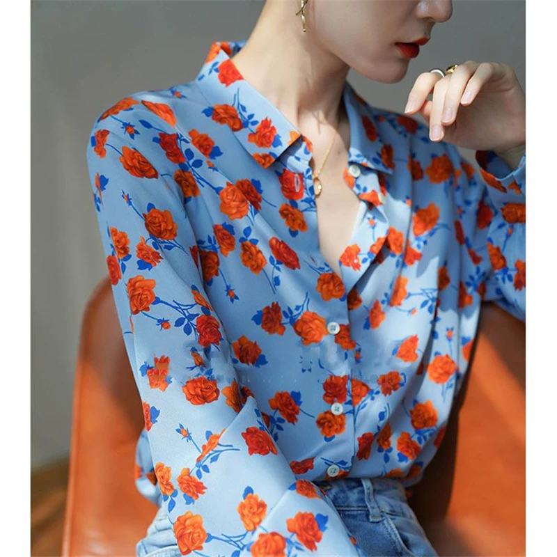 Women's Clothing 2023 Flower Print Vintage Elegant Button Up Shirt Trendy Street Chic Blouse Long Sleeve Loose Tops Blusas Mujer