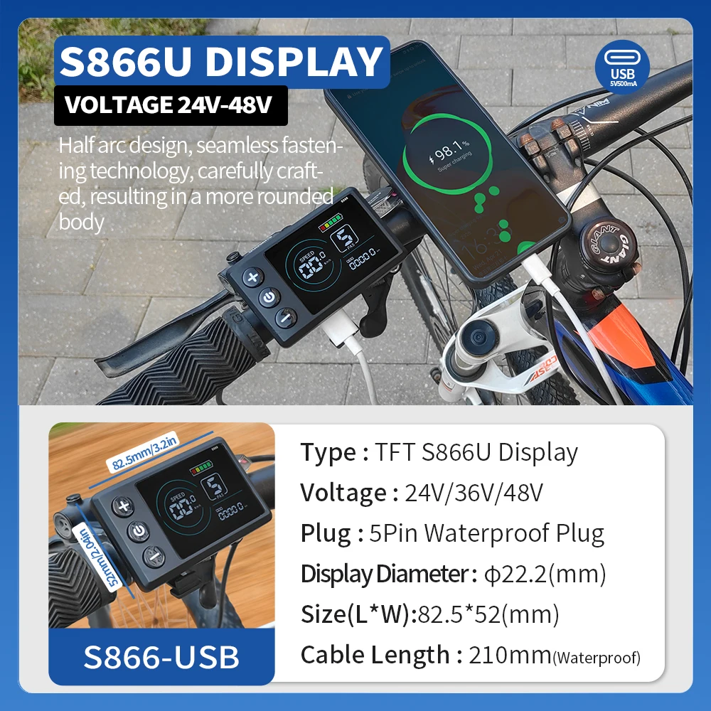 전자 자전거 사인파 방수 컨트롤러 USB 디스플레이 자체 학습 24V/36V/48V 350W/750W/1000W 1T5 2pin 와이어 홀 무료 허브 모터