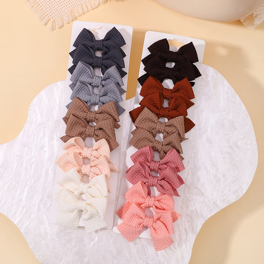 Hair Accessories 10Pcs/Set Colorful Soft Cotton Bow Hairpins Sweet Plaid Design Mini Hair Clips