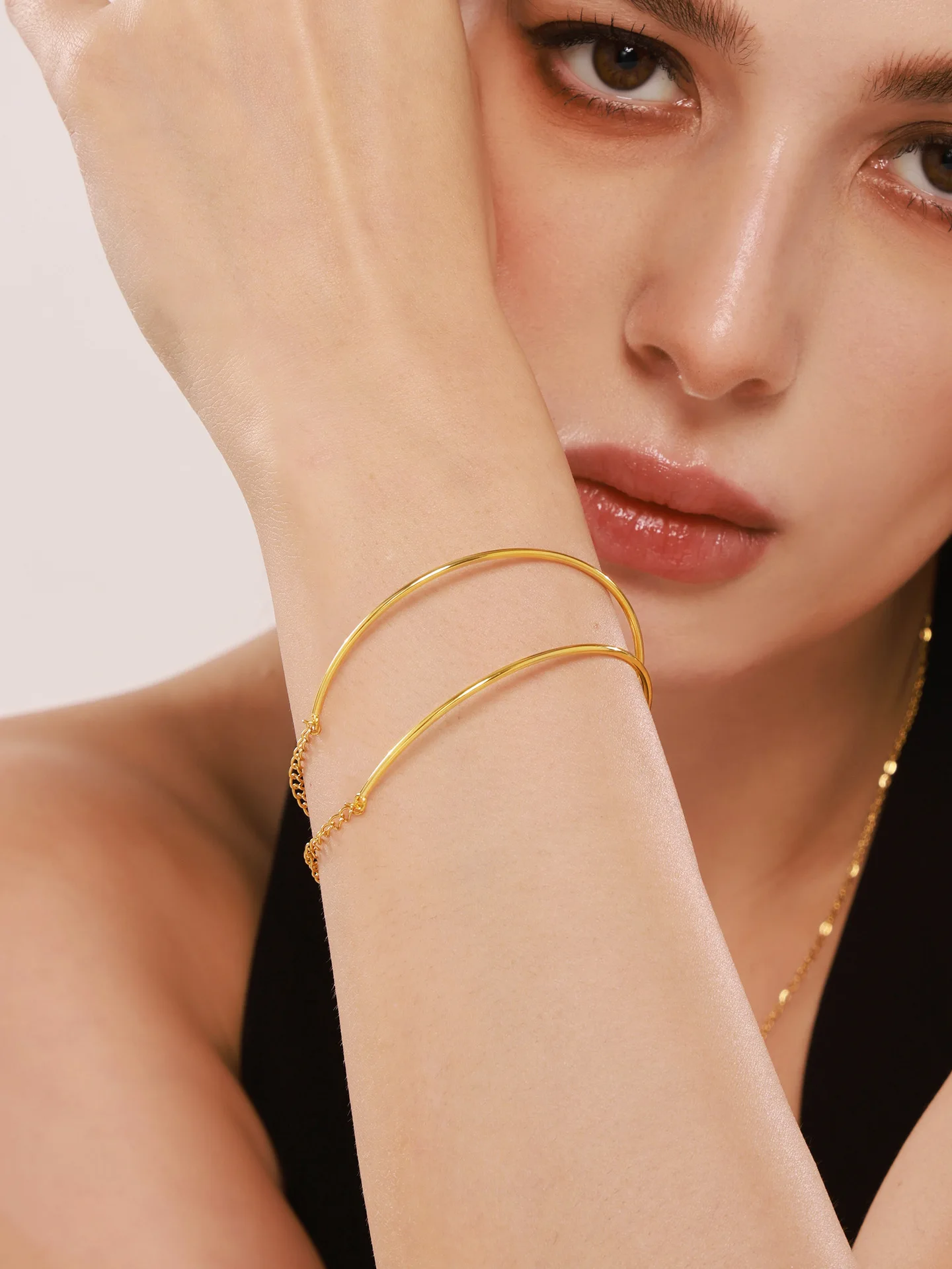 Einfache 316L Edelstahl Vergoldet Armband frauen Mode Feinen Absatz Runde Armreif Weiblichen Wasserdicht Schmuck Geschenk – Detail 1