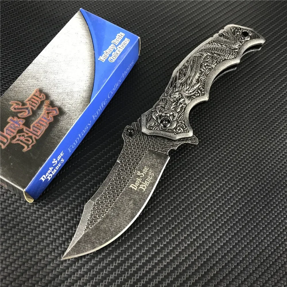 

DARK SIDE BLADES GREY DRAGON DESIGN HANDLE FOLDING KNIFE HUNTING COLLECTION GIFT KNIFE WITH POCKET CLIP