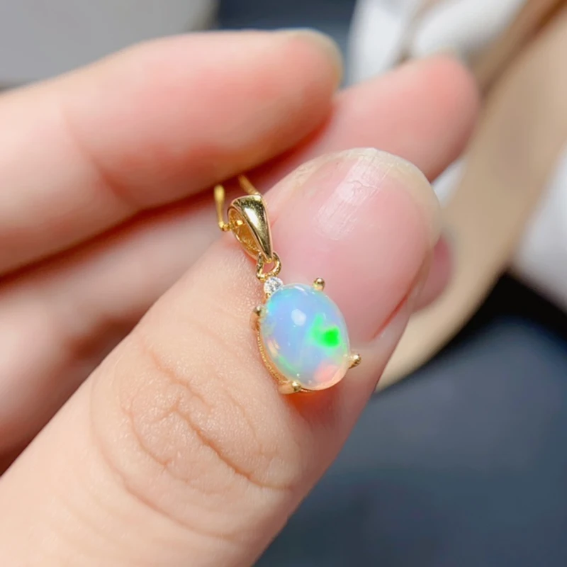 Natural opal pendant necklace for women 925 silver jewelry 18k gold plated
