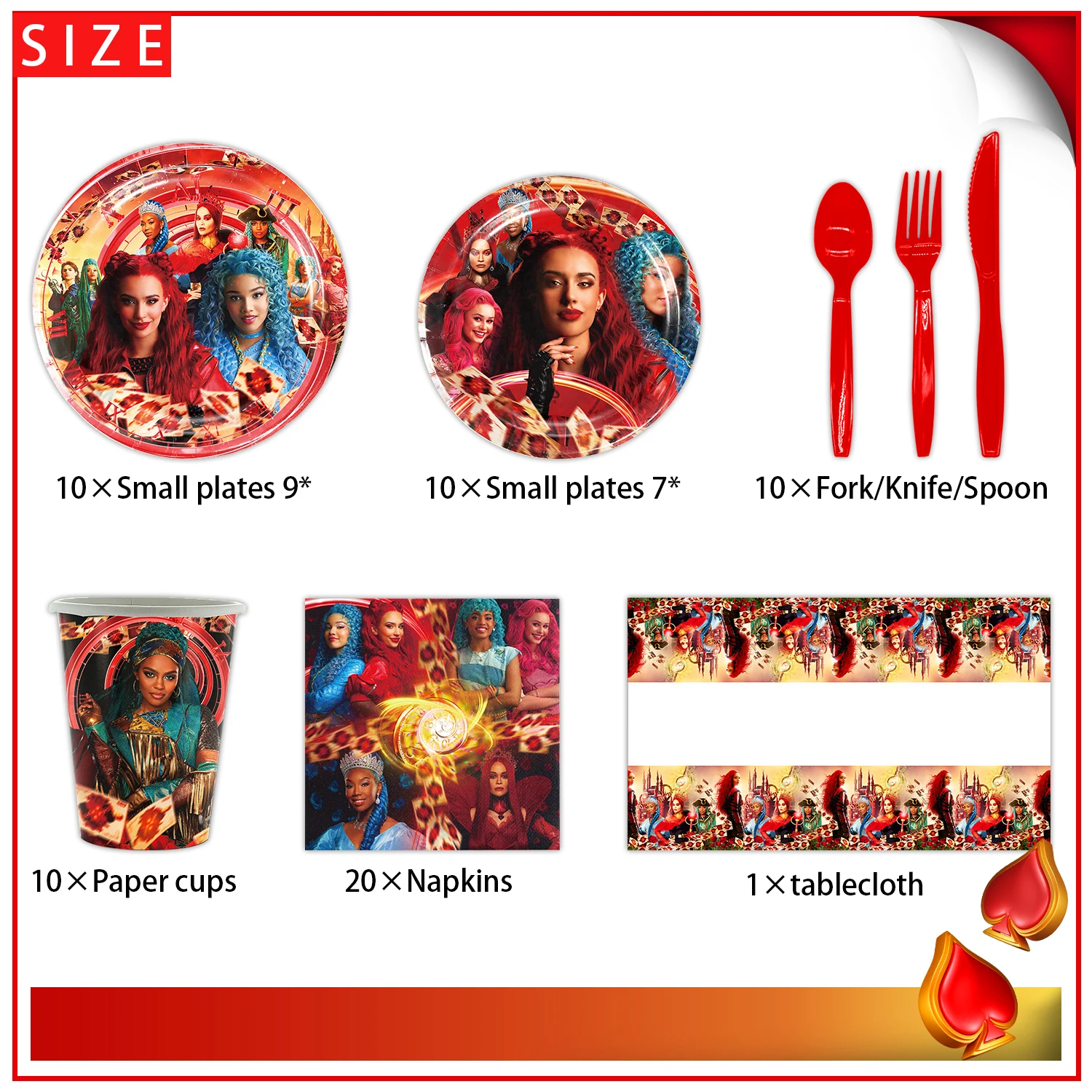 thumbnail image 1 of Decoración para fiesta de cumpleaños de Disney Descendants The Rise of Red, juego de vajilla con globos, platos y pancartas para baby shower, regalos para niños, 1 of 5