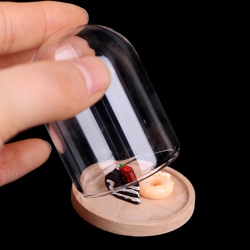 1:12 Dollhouse Miniature Decor Flower Display Glass Display Bell Jar with Base