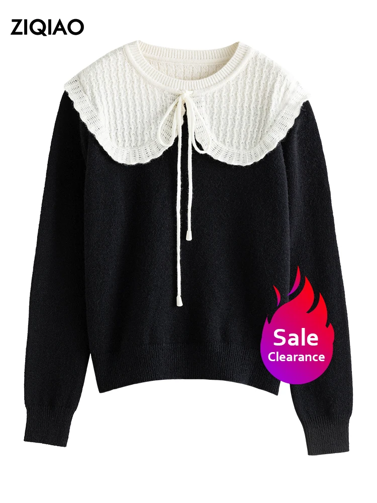 

ZIQIAO【Clearance Sale】Waxy Doll Collar Sweater Women Autumn Winter New Design Sense Cozy Style Knitwear Female Pullover Sweaters