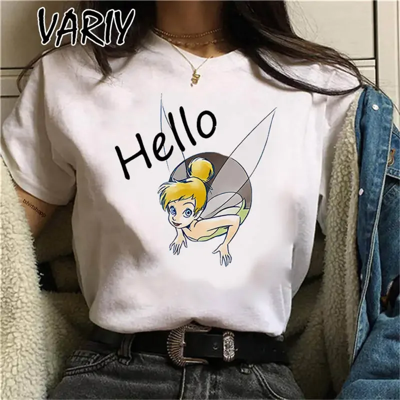 thumbnail image 1 of Camisetas con estampado de Tinker Bell para mujer, camiseta gráfica de cuento de hadas de Anime de dibujos animados a la moda de verano, ropa bonita de gran tamaño para chica, Tops, 1 of 5
