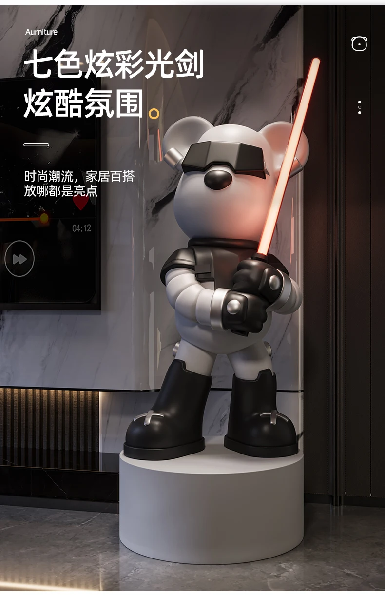Cool Lightsaber Violent Bear Floor Ornaments Light Luxury Living Room TV Cabinet Decoration Home Ornaments Sculpture