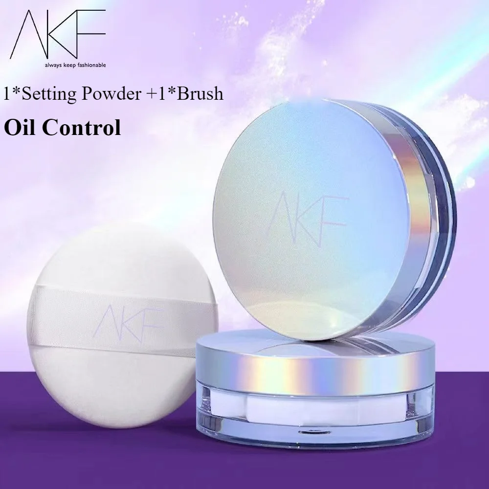 

AKF Loose Powder Matte Oil Control Finish Face Setting Powder Waterproof Long-lasting Soft Light Face Makeup With Brush
