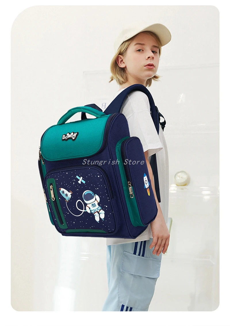 New Boys Orthopedic School Bags Child Astronaut Printing Backpacks Primary Student Girls Children's Schoolbag Waterproof Kid 4