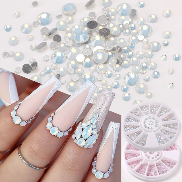 1 Box SS6-SS20 Mix Sizes White Opal Glass Nail Rhinestone Glitter Strass 3D  Crystal Nail Art Rhinestone Flatback Glass Nail art Decoration