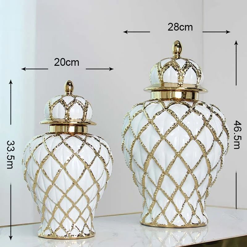 Ceramic Checkmate Jar Gingerbread Jar Gold Storage Tank Flower Vase Porcelain Craftwork Home Decoration Accessories 5
