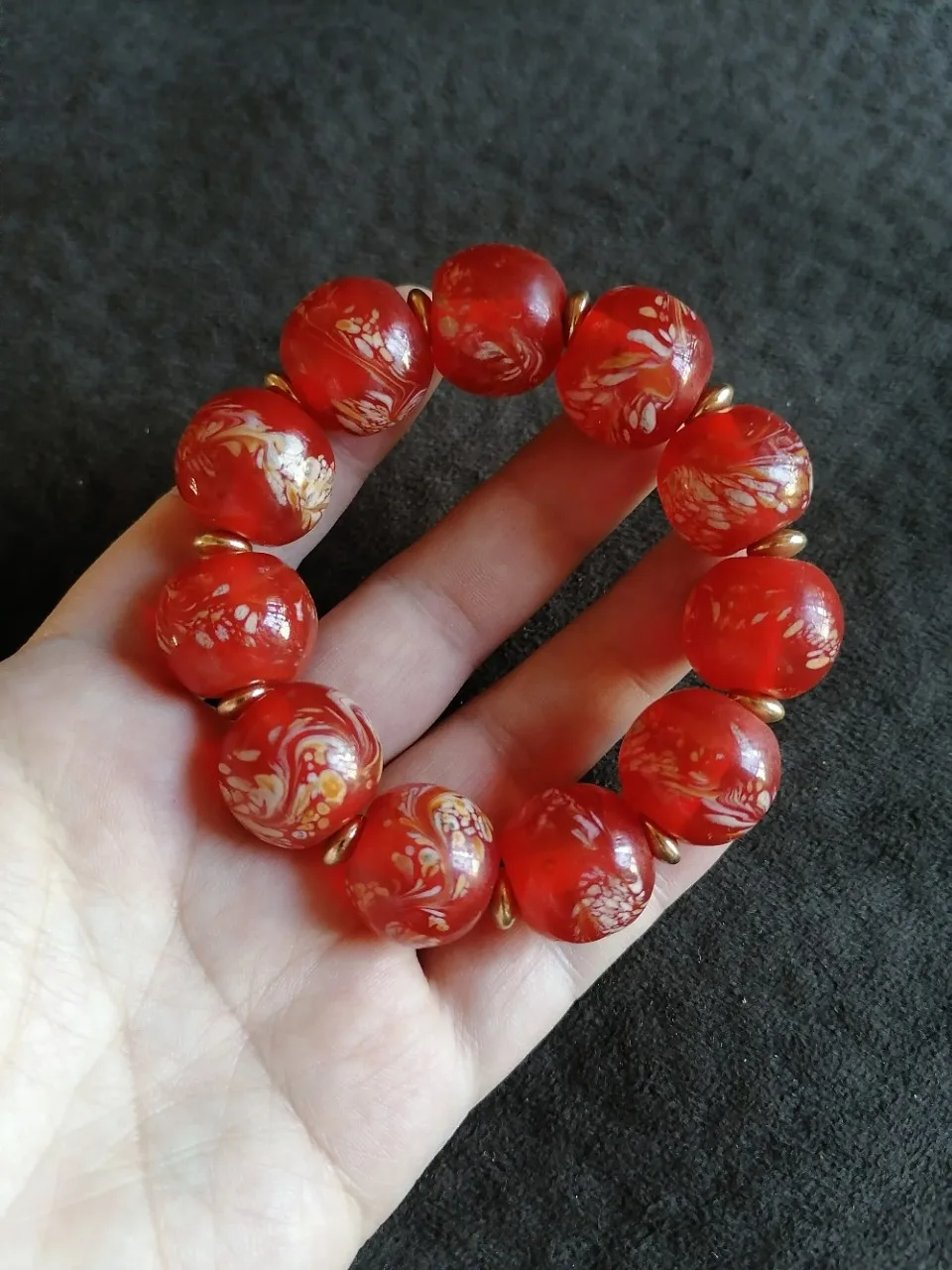 

Antique Miscellaneous Red Phoenix Pattern Coloured Glass Bracelet