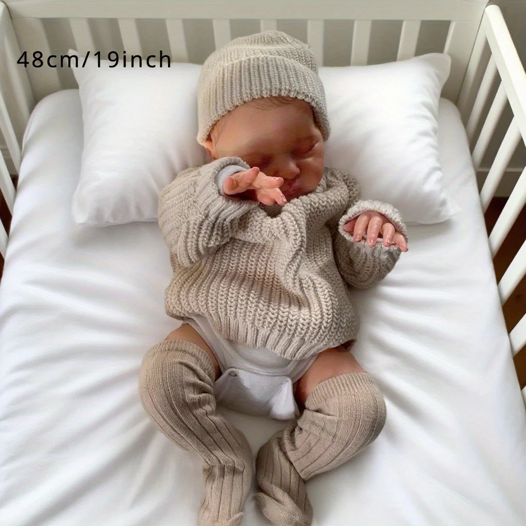 BZDOLL 48cm 19인치 소프트 비닐 잠자는 리본 인형, 3D 피부 가시성 정맥, 천 바디 어린이 생일 선물