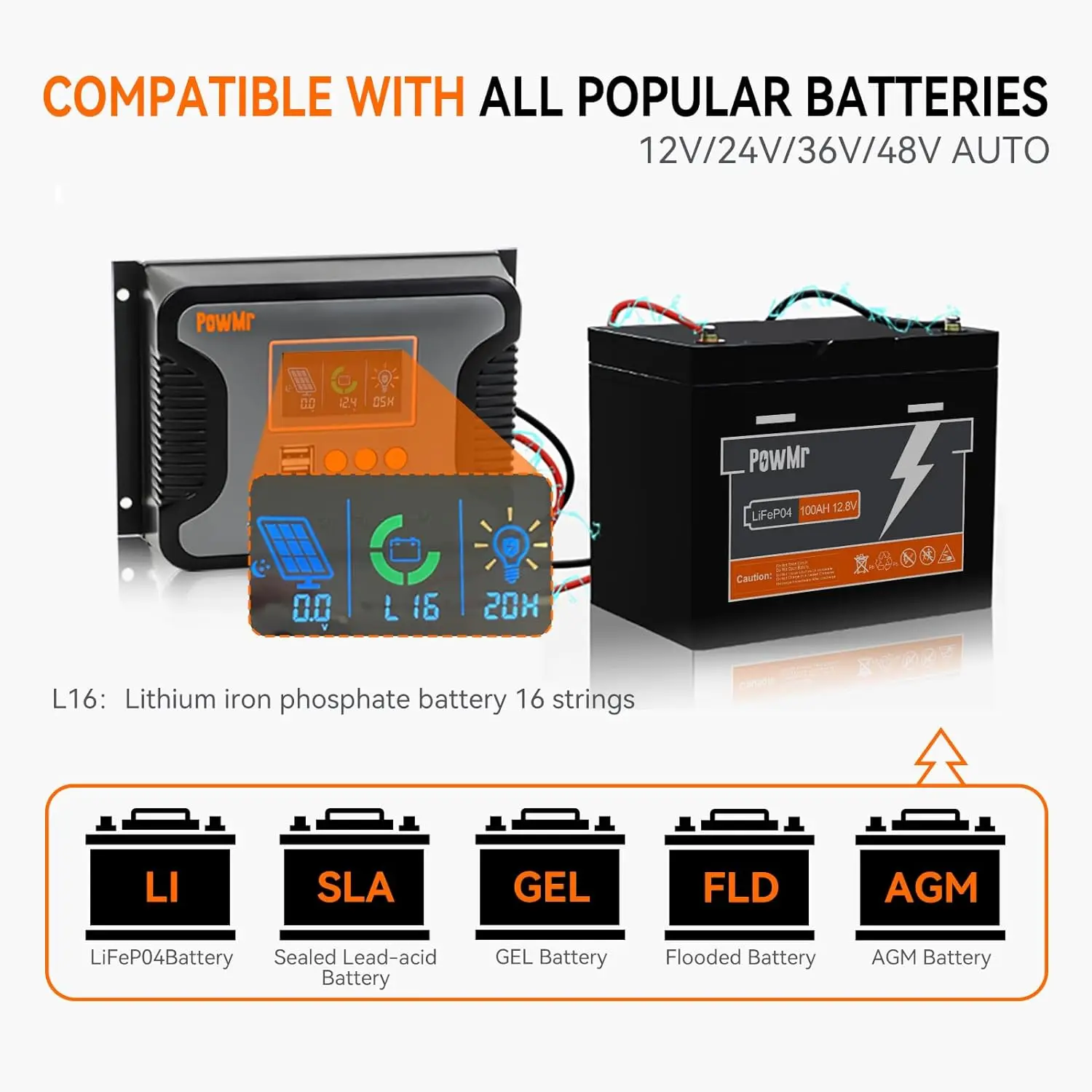 รูปสินค้า ตัวควบคุมชาร์จแบตเตอรี่พลังงานแสงอาทิตย์ PWM พร้อมหน้าจอ LCD และ USB
