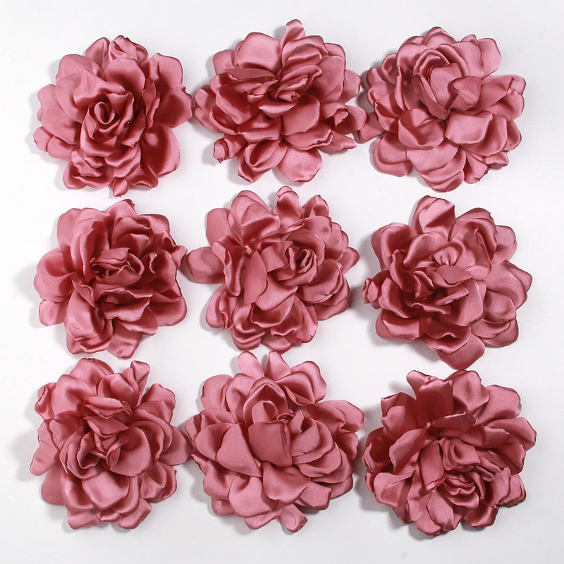 Artificial Flowers Artificial Flower 5Pcs 12cm 4.6" Satin Burned Edge Fabric Artificial Flowers for Wedding Dress Decoration Lace Multilayer Making Accessories Silk