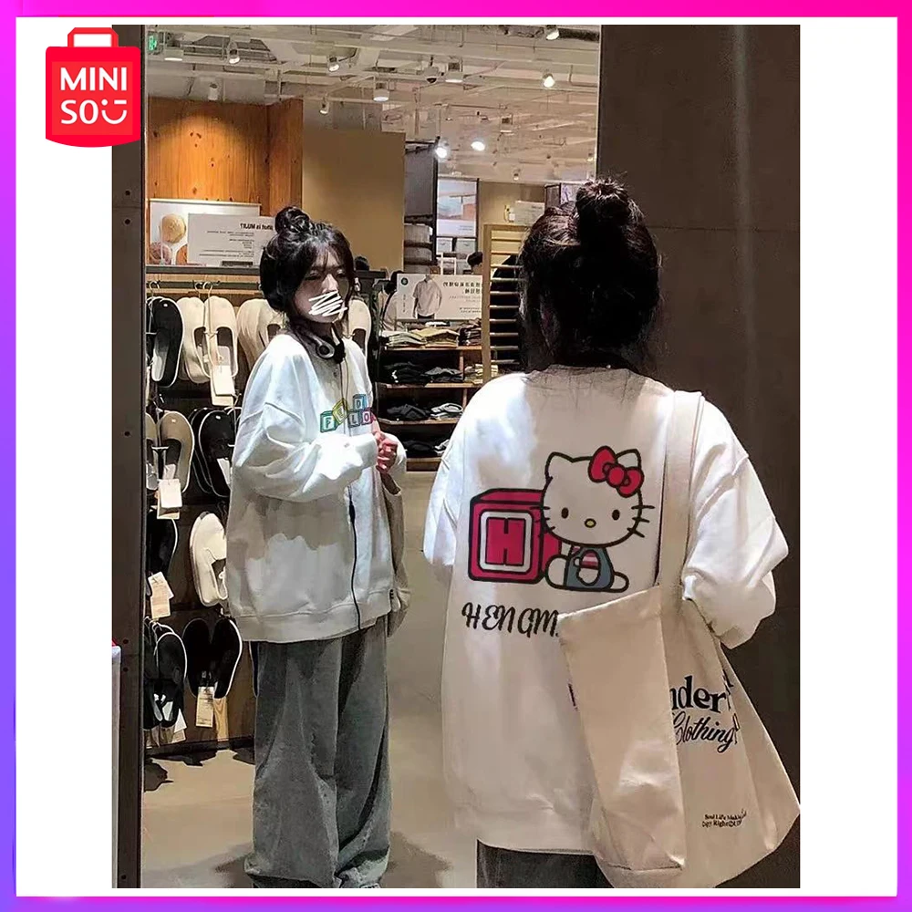 

Miniso Sanrio Retro Round Neck Hooded Loose Sweatshirt Niche American Student Lazy Style Jacket for Girl Christmas Birthday Gift