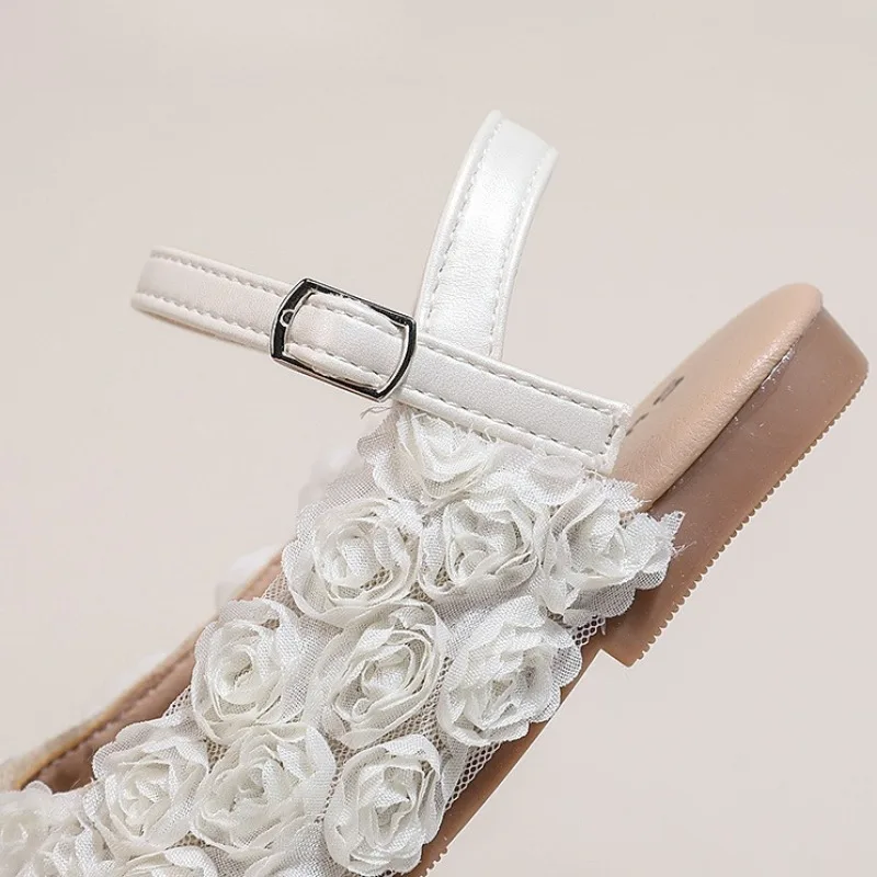 Girls Half Sandals Kids Princess Cute Flowers Dress Shoes Fashion Simple Summer Children Flat Mary Janes Shoes for Party Wedding