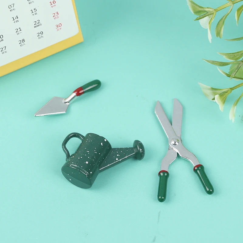 

Hot！3Pcs/Set 1:12 Dollhouse Mini Metal Watering Pot Scissors Shovel Dollhouse Furniture Gardening Farming Tools Model