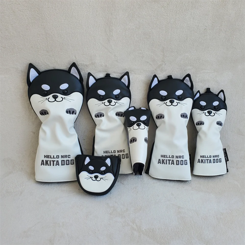 

Golf Wood Head Cover for Driver Fairway Hybrid Cute Akita Golf Putter Cover PU Leather Waterproof Protector Golf Club Cover