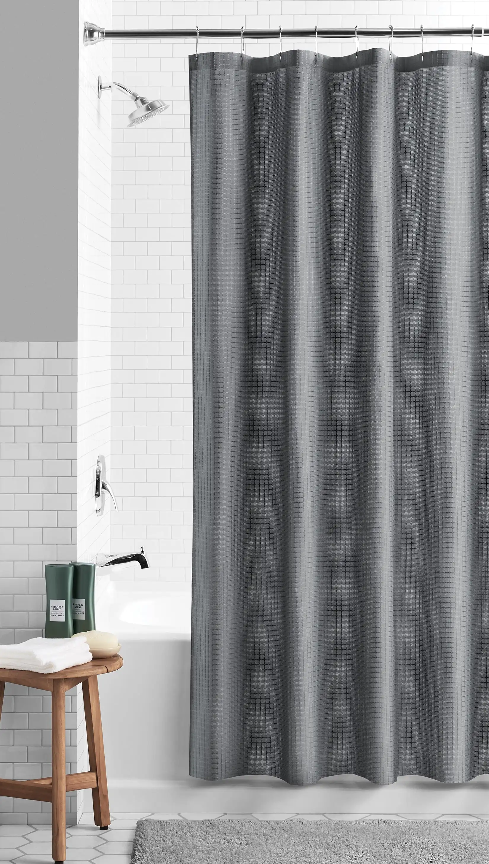 (3 pack) Eco-Friendly Waffle-Weave Fabric Shower Curtain, with Recycled Polyester, 72&rdquo; x 72&rdquo;, Gray