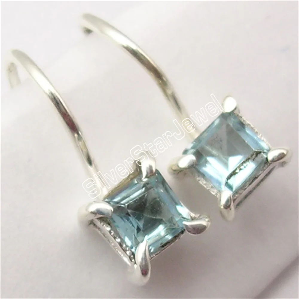 

Many Color Classic Semi-precious Stone Square Hook Earrings 1.6CM