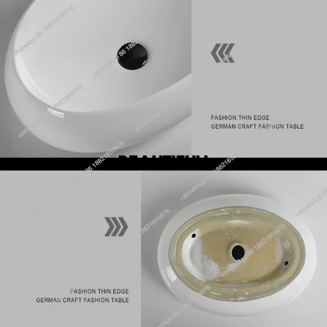 อ่างล้างหน้าทรงรีแบบตั้งโต๊ะ RR อ่างล้างหน้าเซรามิก อ่างล้างหน้าสำหรับระเบียง อ่างล้างหน้าทรงแคบสำหรับตกแต่งบ้าน 6