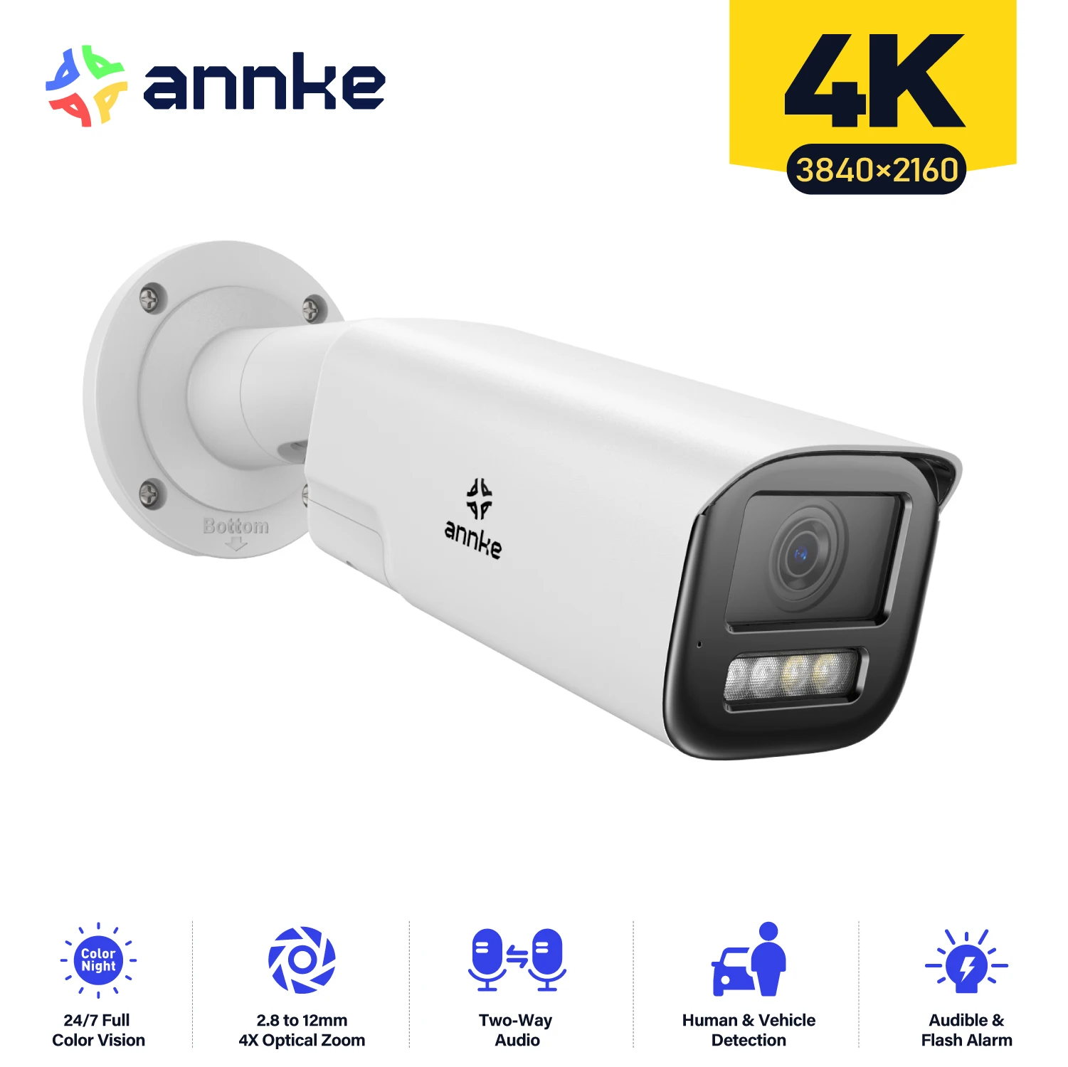 Annke 4K Smart Dual Light Varifocal Bullet Network Camera 4X Zoom Audio Bidirezionale Ip67 Rilevamento Del Veicolo Umano 8Mp Smart Home Cam