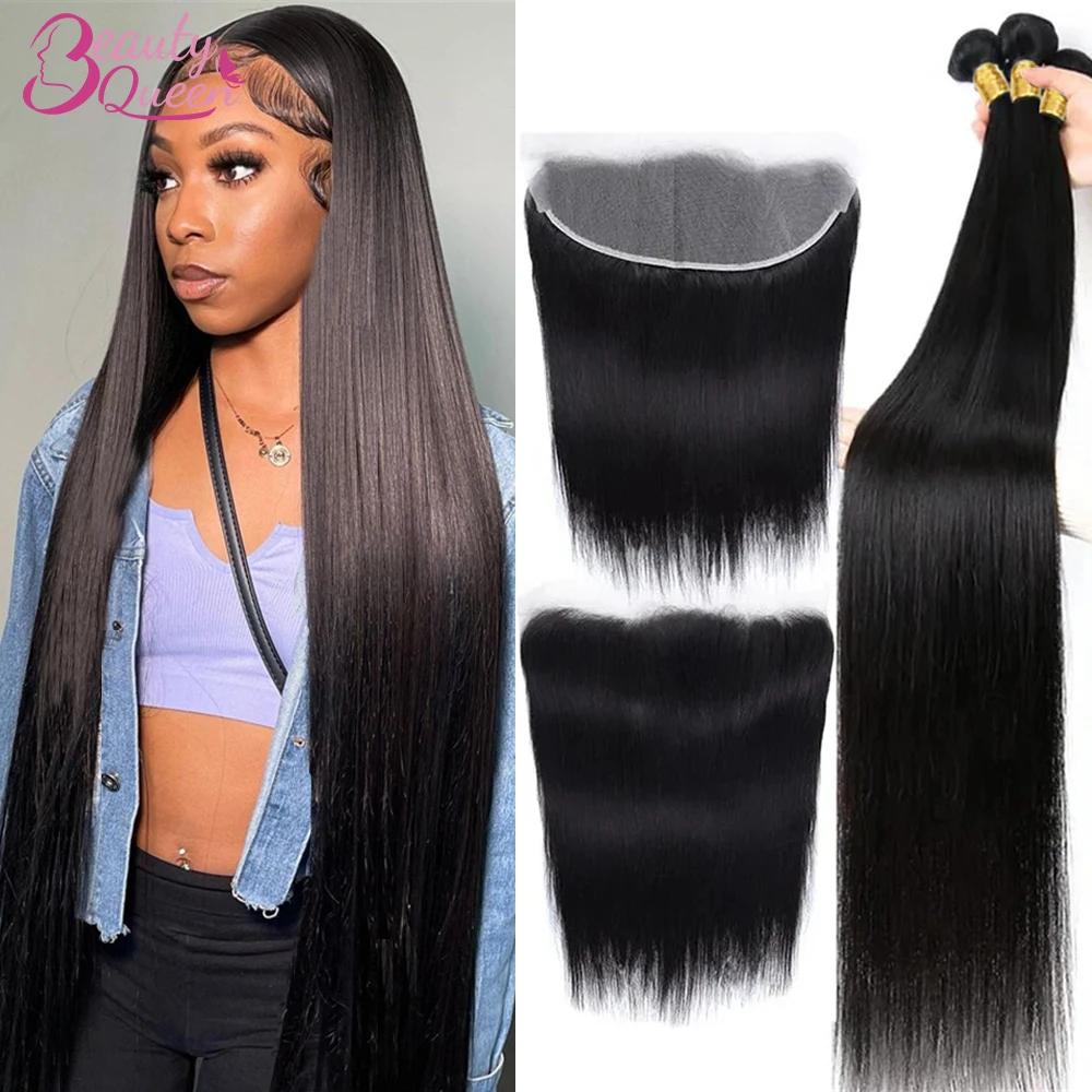 BeautyQueen Bundles With Frontal 28 30 Inch Human Hair Brazilian