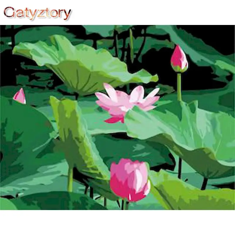 

GATYZTORY DIY Painting By Number Flowers Canvas Pictures Oil Painting Lotus Pond For Living Room Wall Art Home Decoration Gift