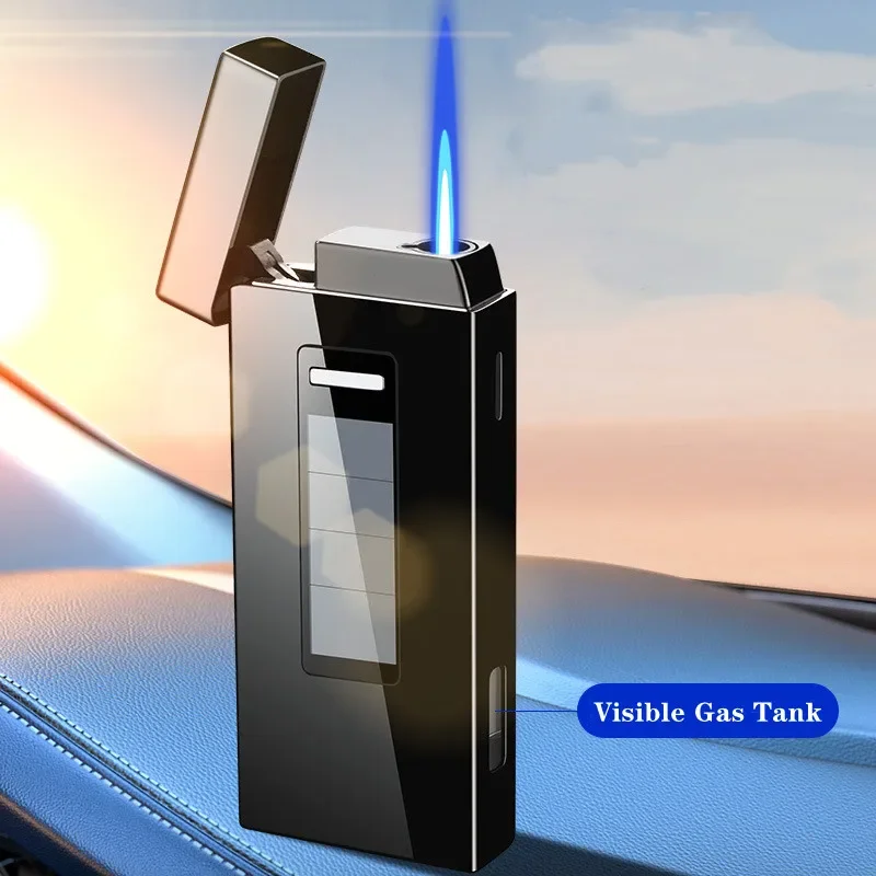 Touch Sensitive Solar Rechargeable Lighter Metal Outdoor Windproof Butane Gas Lighter Turbo Torch Blue Flame Jet Lighters 3