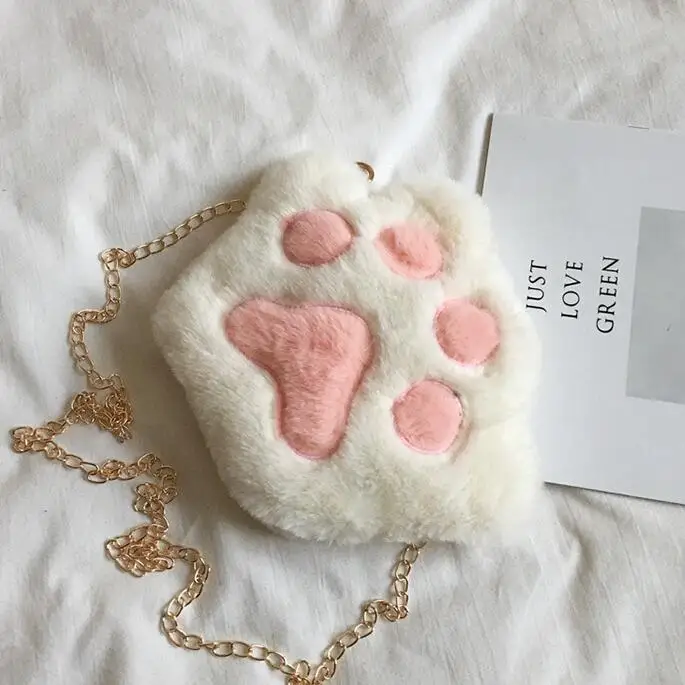 Cute Bear Paw Girls Chain Zipper Shoulder Bag Lovely Children's Soft Plush Coin Purse Baby Boys Accessories Small Crossbody Bags coin purse shoulder bags