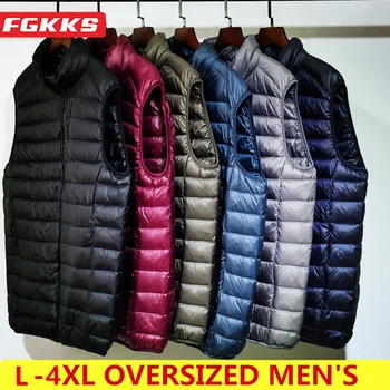FGKKS 남성용 민소매 다운 재킷, 순수 따뜻한 포켓 조끼 코트, 고품질 경량 다운 덕 조끼 코트, 2023 브랜드