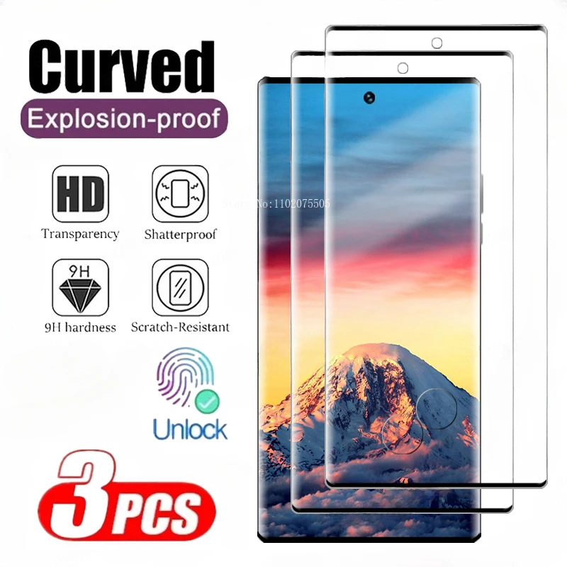 

Изогнутое закаленное стекло для Samsung Galaxy S21 S20 S24 S23 S22 Plus Ultra Note 9 20 10 Plus S21 S23 FE, 3 шт.