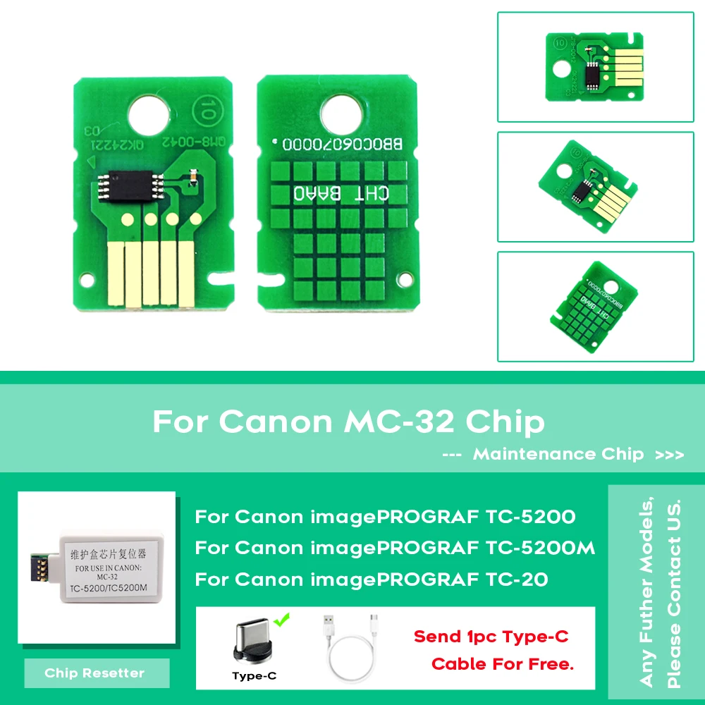 Manutenção Tank Chip para Impressora Canon Manutenção Tank Chip Tc5200 Tc-5200m Tc20 tc 5200 5200m 20 Tc5200 Tc5200m Tc20 Mc32 Mc32 - Imagem 4