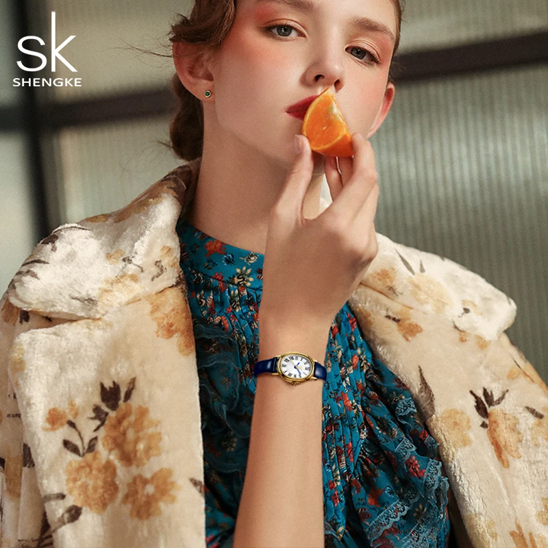 Shengke SK Elegant Woman Quartz Wristwatches Alloy Clock Buckle 3Bar Waterproof Fashion Casual Ladies Leather Watch Montre Femme
