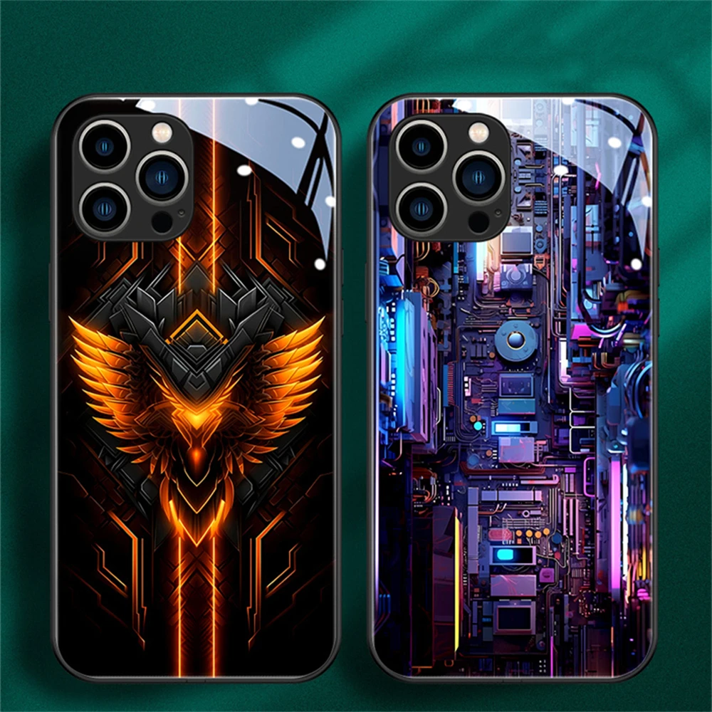Glowing Flaming War Horse Smart LED Light Up Glass Phone Case For Samsung S10 S9 Note9 10 20 A54 A53 A14 A50 A73 A72 A71 A33